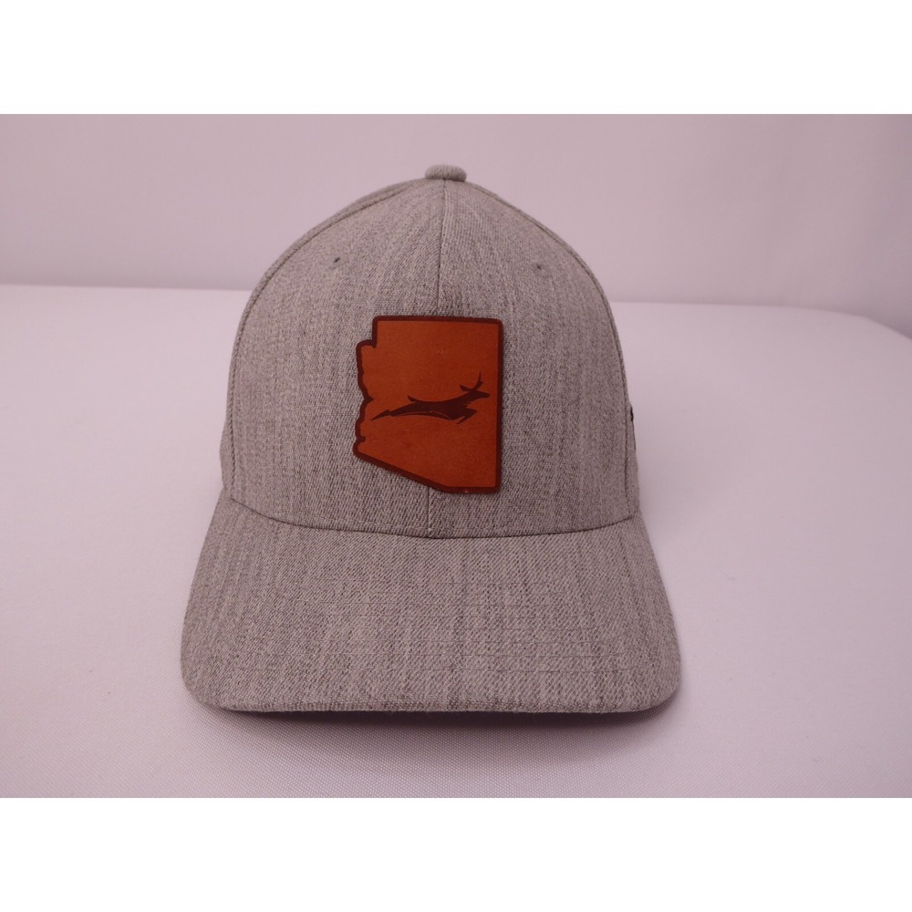 Flexfit Branded Bills Arizona Deer Leather Patch Fitted Gray Hat Cap S/M